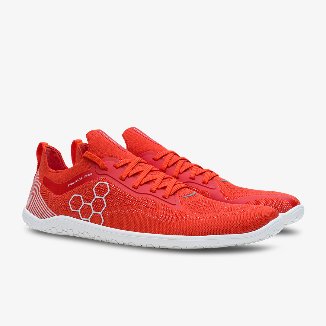 Vivobarefoot Primus Lite Knit Mens barfods træningssko til mænd i farven flame, par