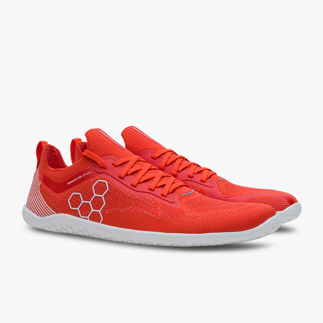 Vivobarefoot Primus Lite Knit Womens barfods træningssko til kvinder i farven flame, par