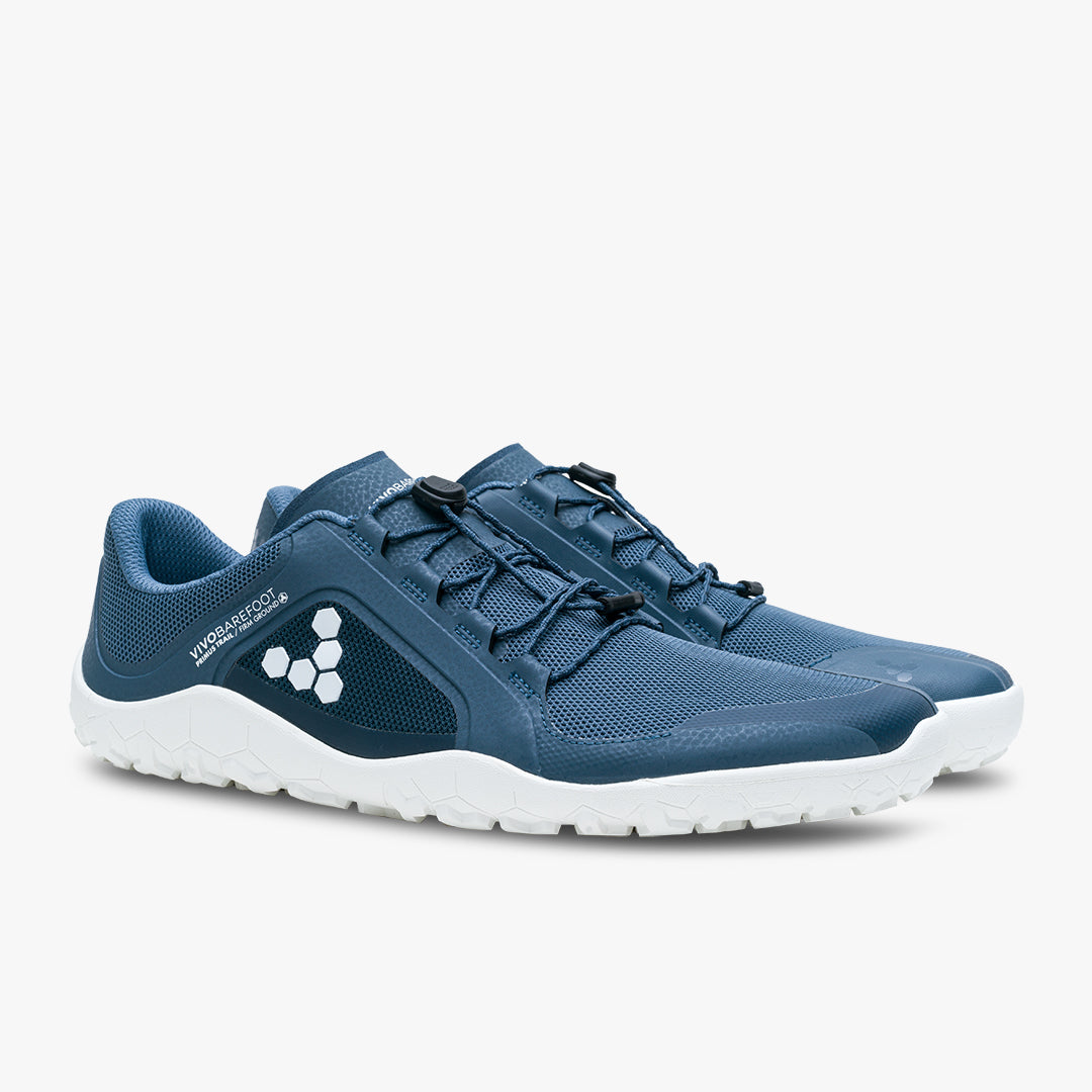 Vivobarefoot Primus Trail FG II barfods trailsko til mænd i farven deep sea blue / white, par