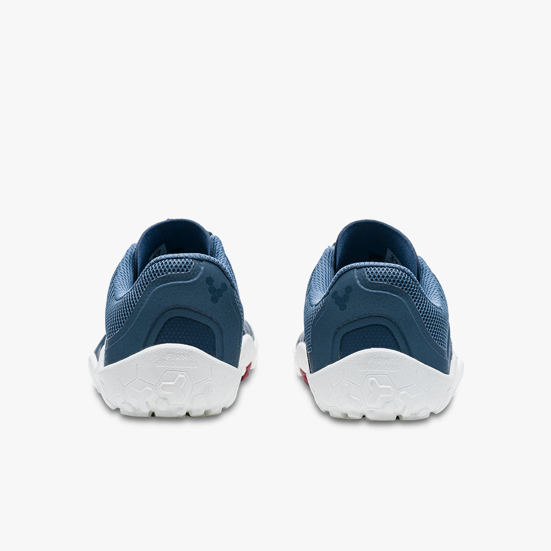 Vivobarefoot Primus Trail FG II barfods trailsko til mænd i farven deep sea blue / white, bagfra