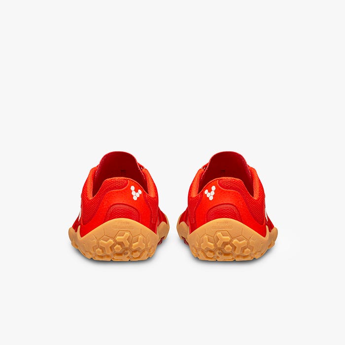 Vivobarefoot Primus Trail II FG Womens barfods trailsko til kvinder i farven fiery coral, bagfra