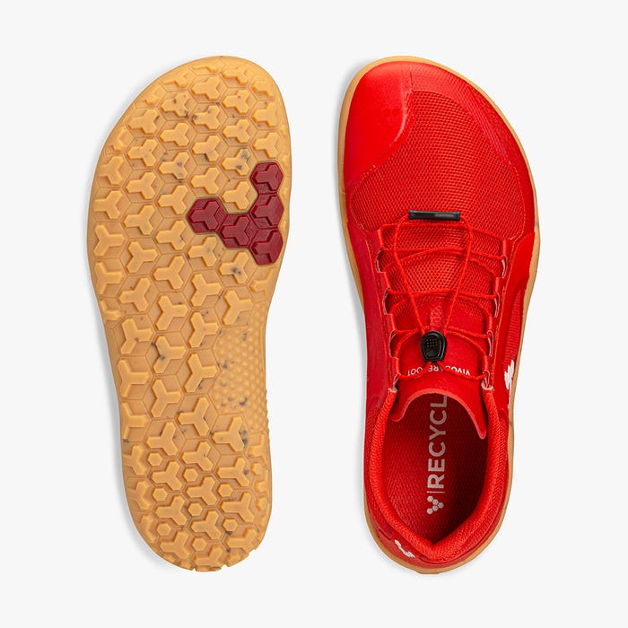 Vivobarefoot Primus Trail II FG Womens barfods trailsko til kvinder i farven fiery coral, top