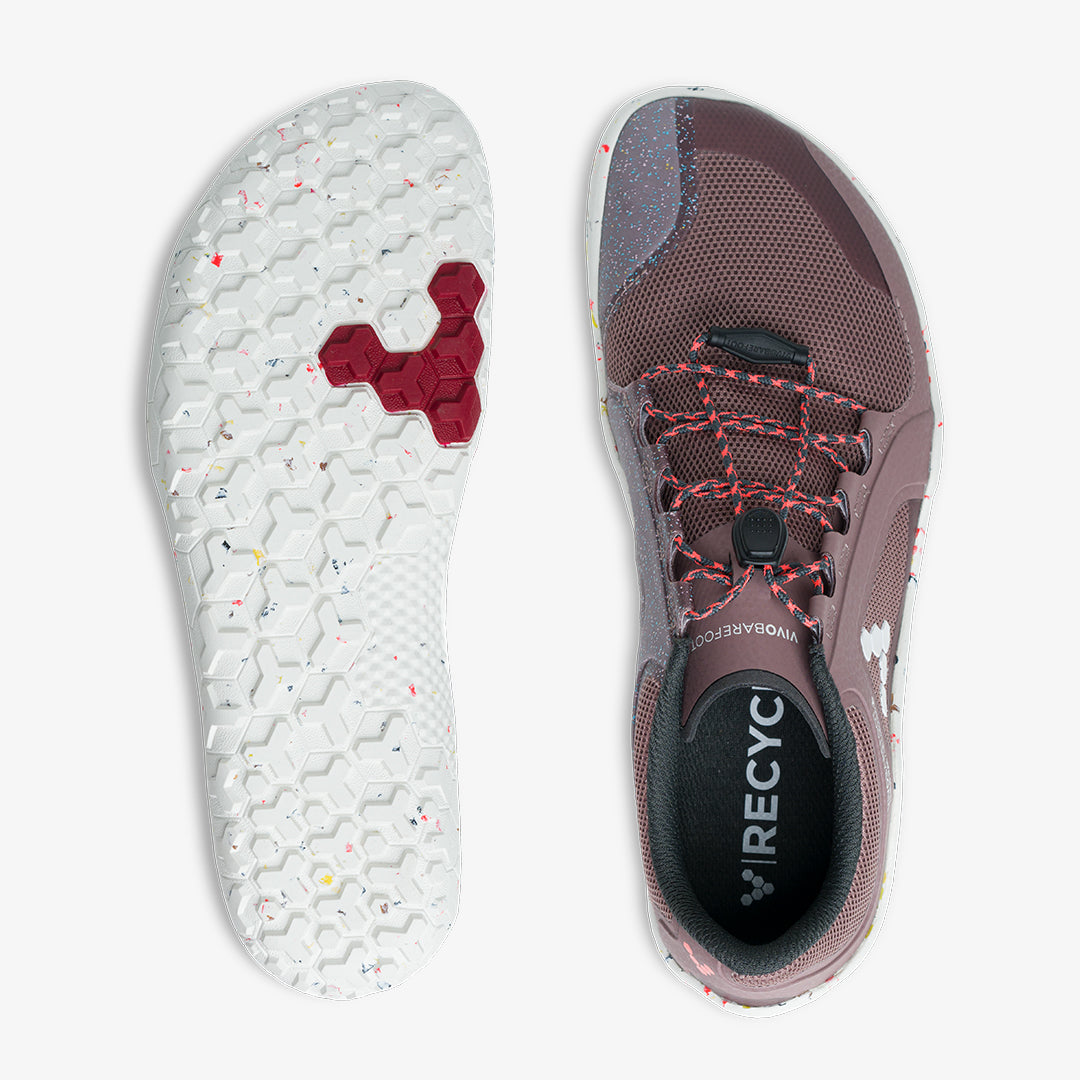 Vivobarefoot Primus Trail II FG Womens barfods trailsko til kvinder i farven twilight mauve, top