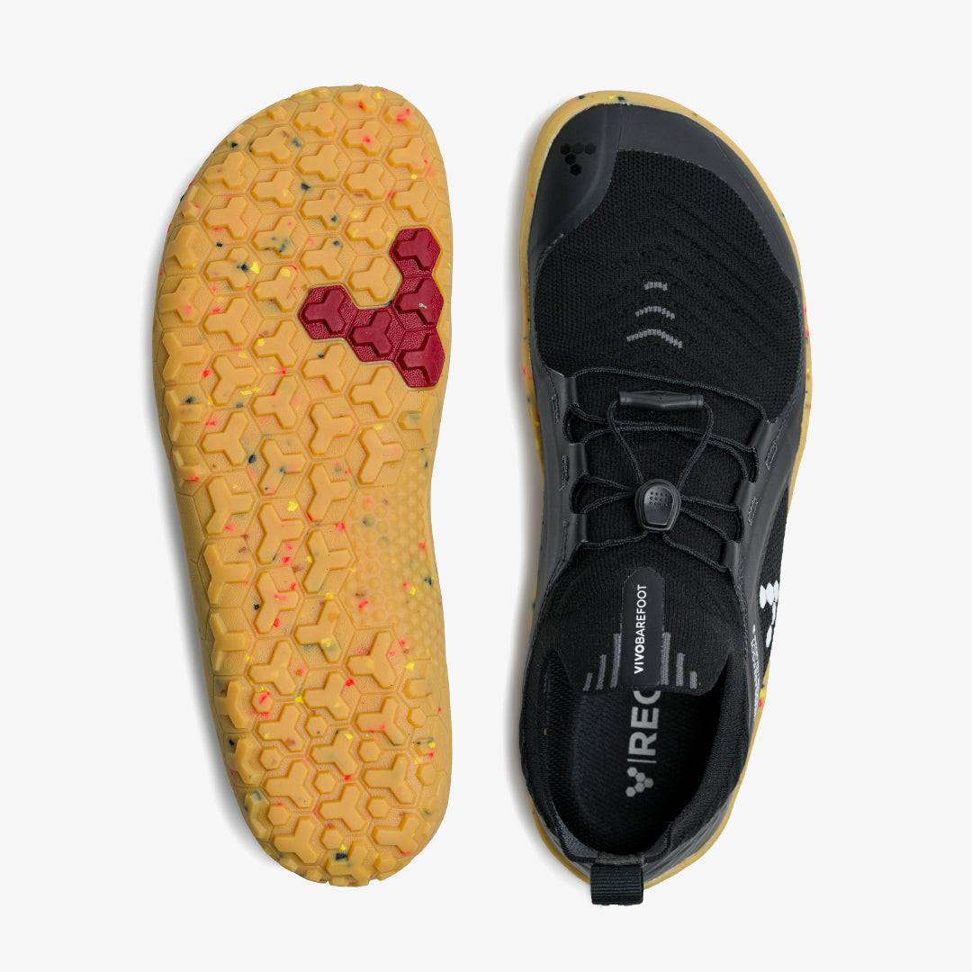 Vivobarefoot Primus Trail Knit FG Womens barfods trailsko til kvinder i farven obsidian / gum, top