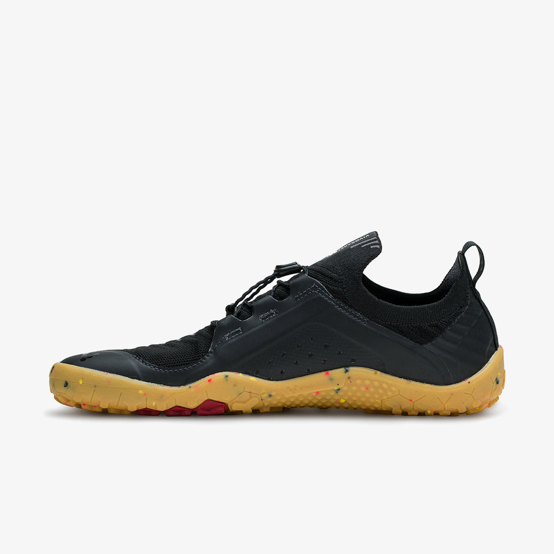 Vivobarefoot Primus Trail Knit FG Womens barfods trailsko til kvinder i farven obsidian / gum, inderside