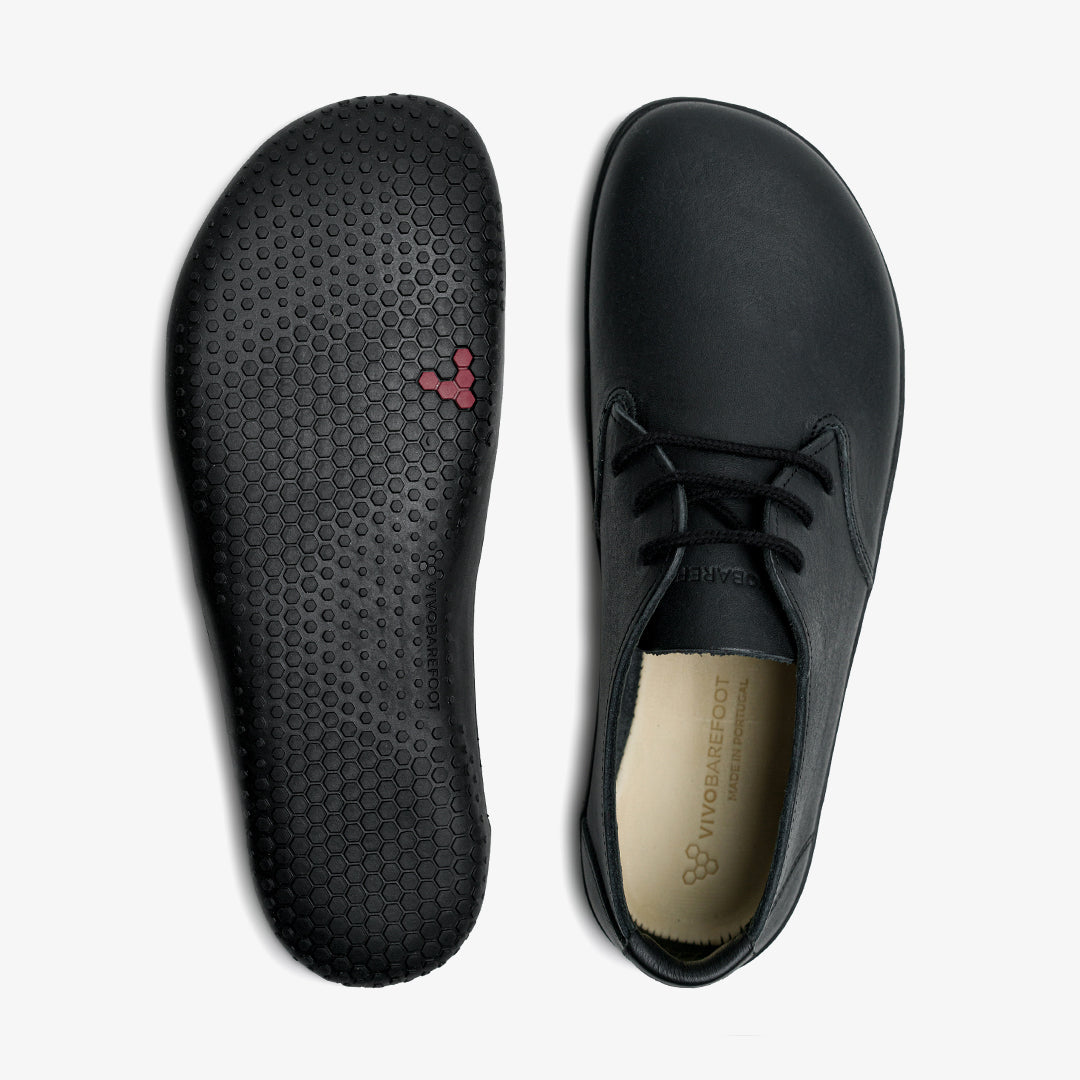 Vivobarefoot Ra III Mens barfods klassisk oxford business sko til mænd i farven obsidian, top