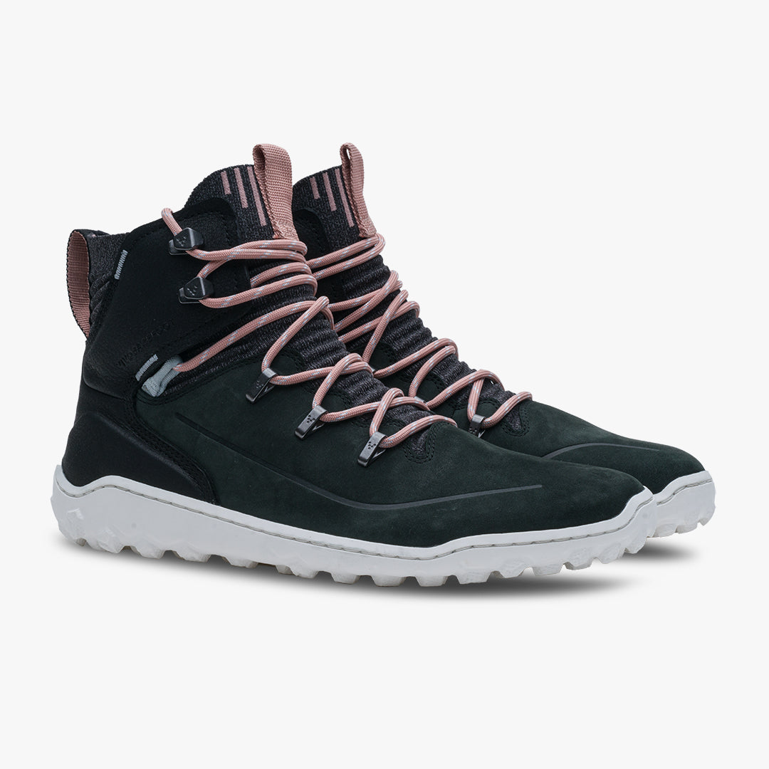 Vivobarefoot Tracker Decon FG2 Womens barfods støvler til kvinder i farven obsidian / misty rose, par