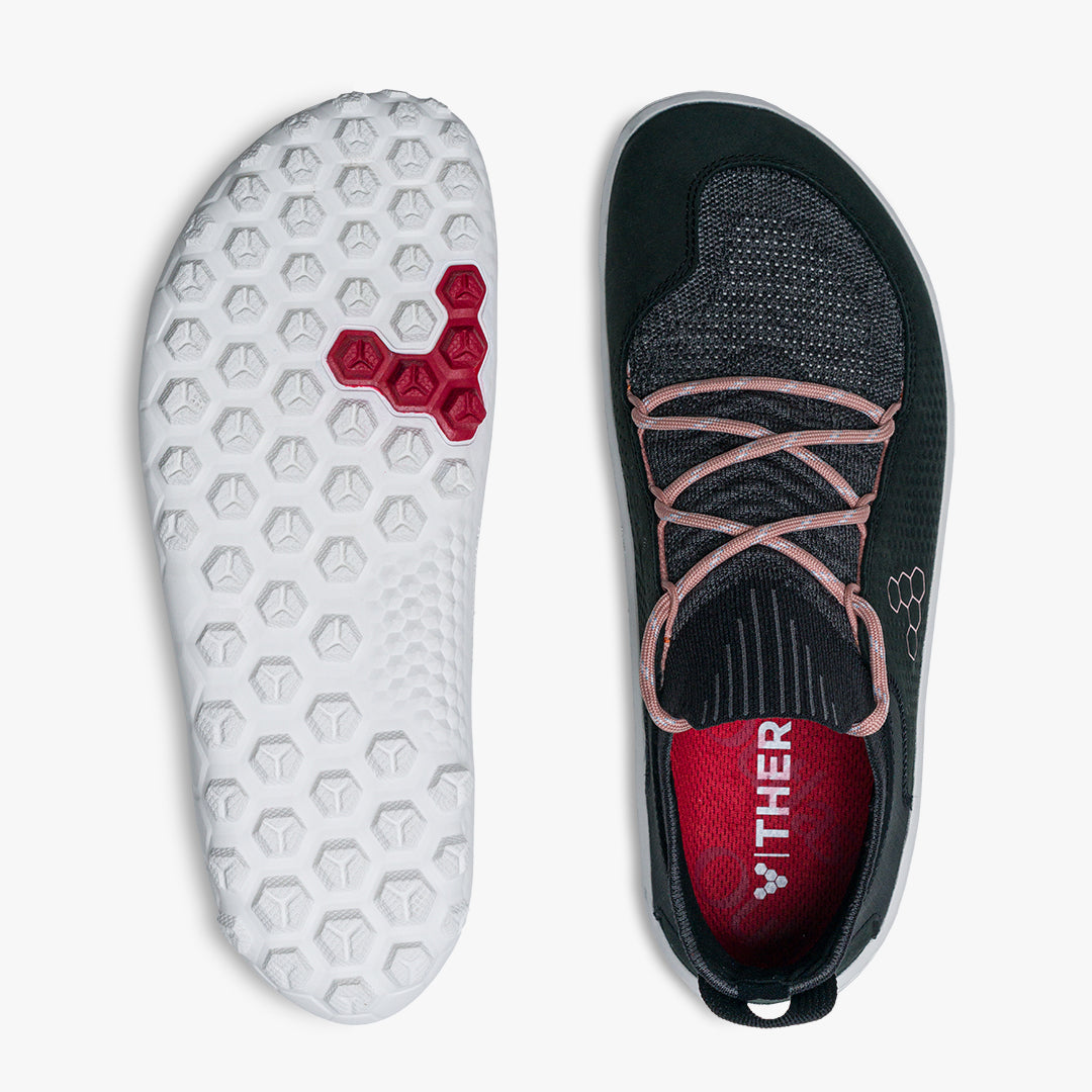 Vivobarefoot Tracker Decon Low FG2 Womens barfods outdoorsko til kvinder i farven obsidian / misty rose, top