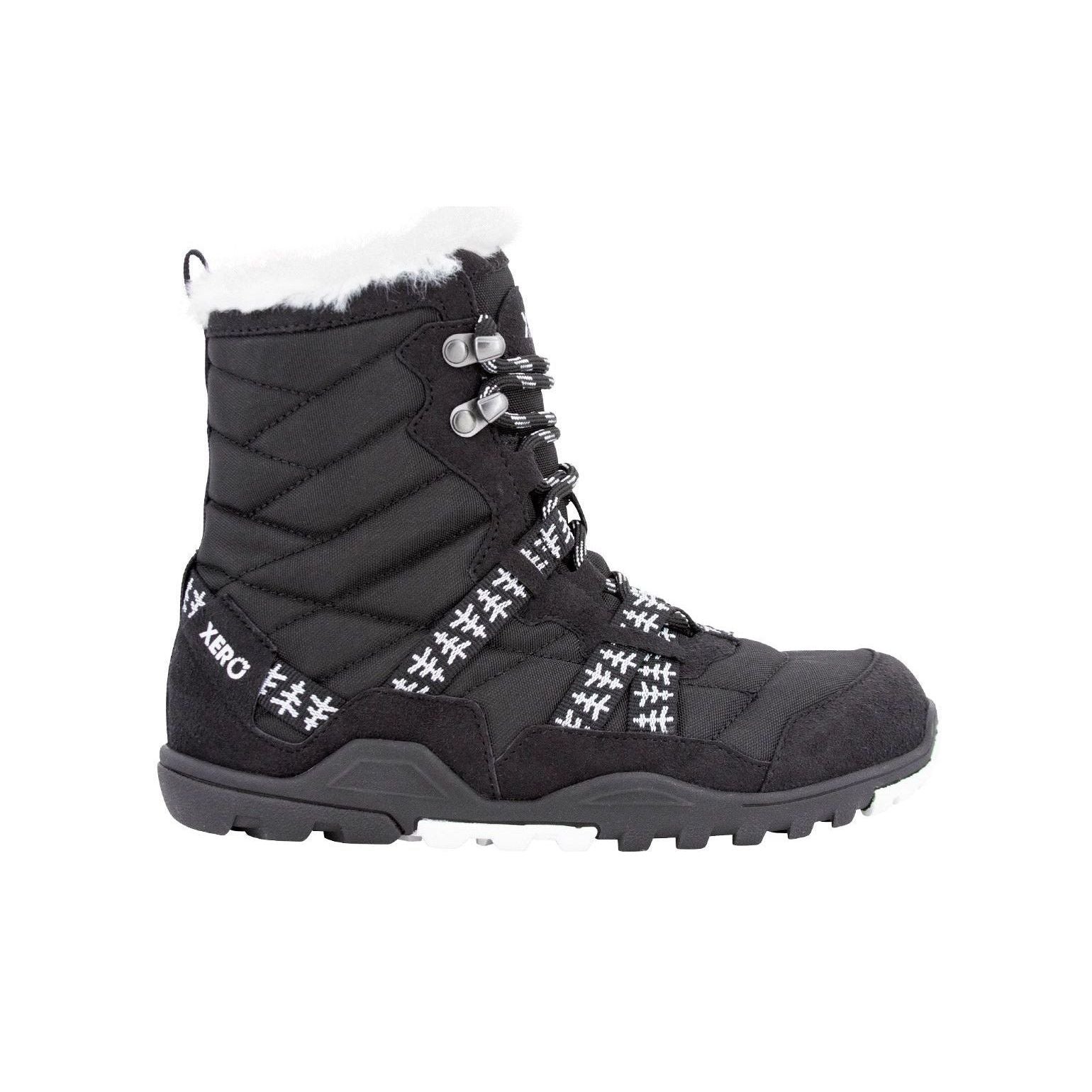 Xero Shoes Alpine Womens barfods vinterstøvler til kvinder i farven black (with symbols), yderside