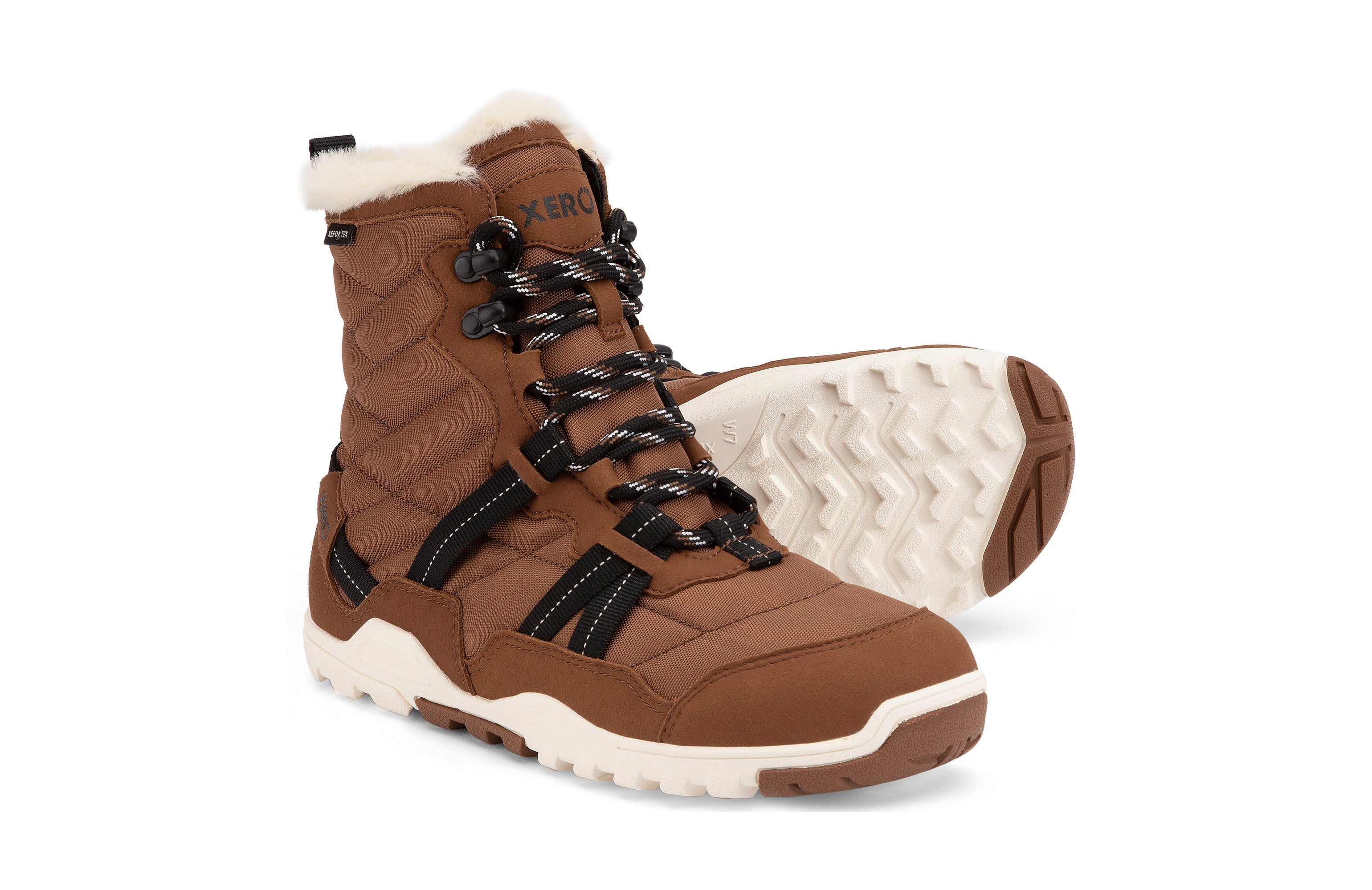 Xero Shoes Alpine Womens barfods vinterstøvler til kvinder i farven rubber brown / eggshell, par