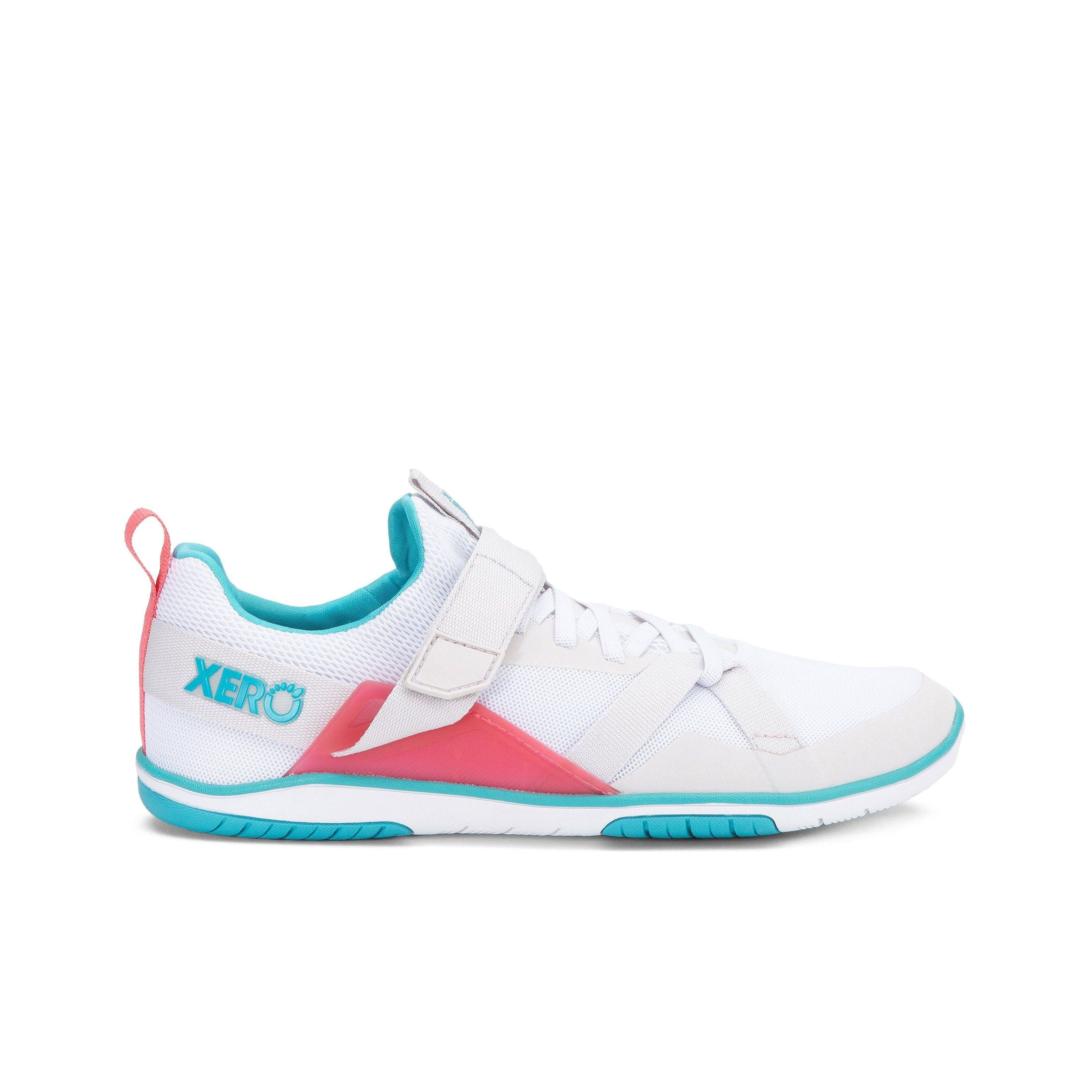 Xero Shoes Forza Trainer Womens barfods træningssko til kvinder i farven white / scuba blue, yderside