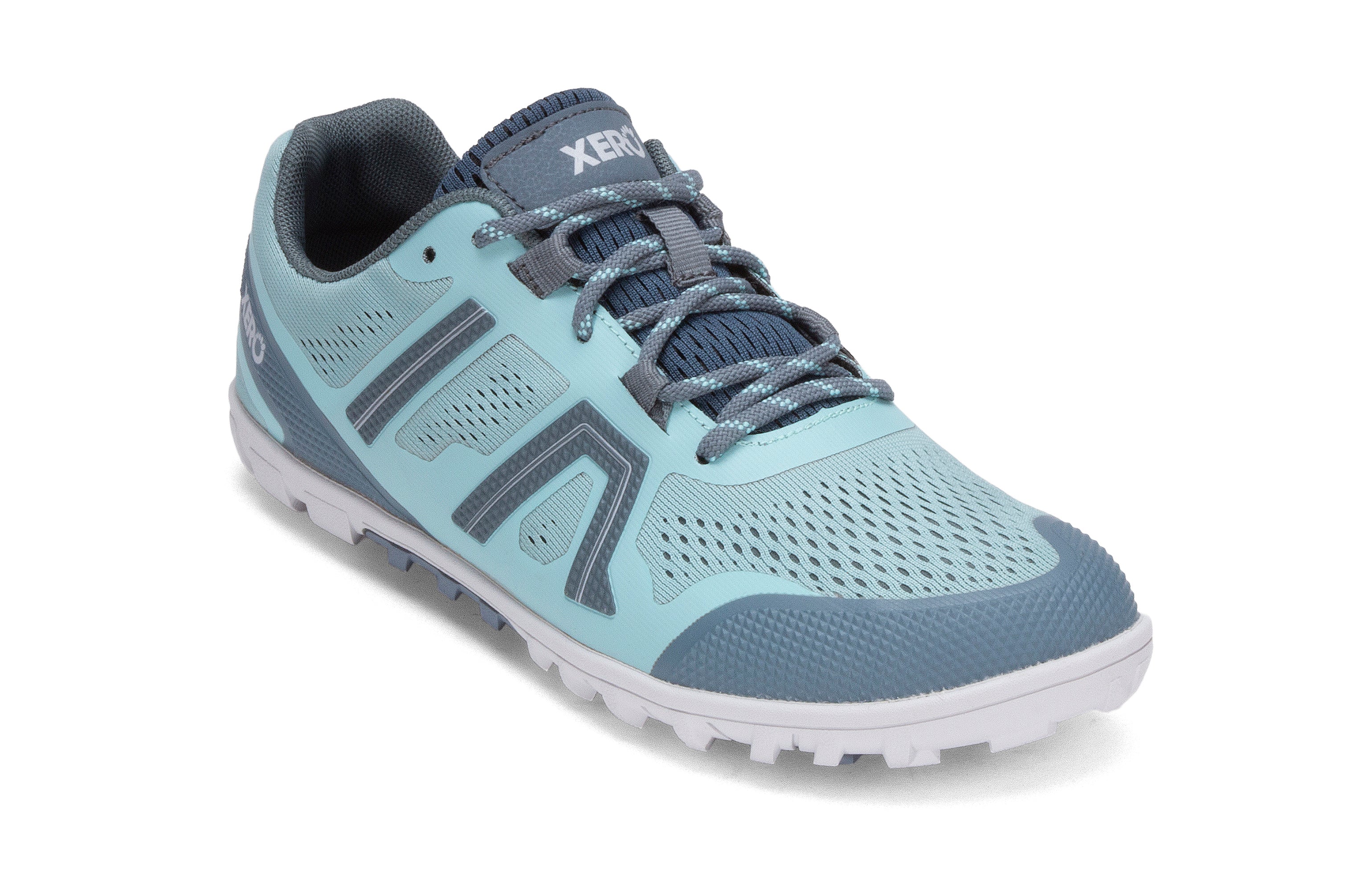 Xero Shoes Mesa Trail barfods trailsko til kvinder i farven turquoise, vinklet