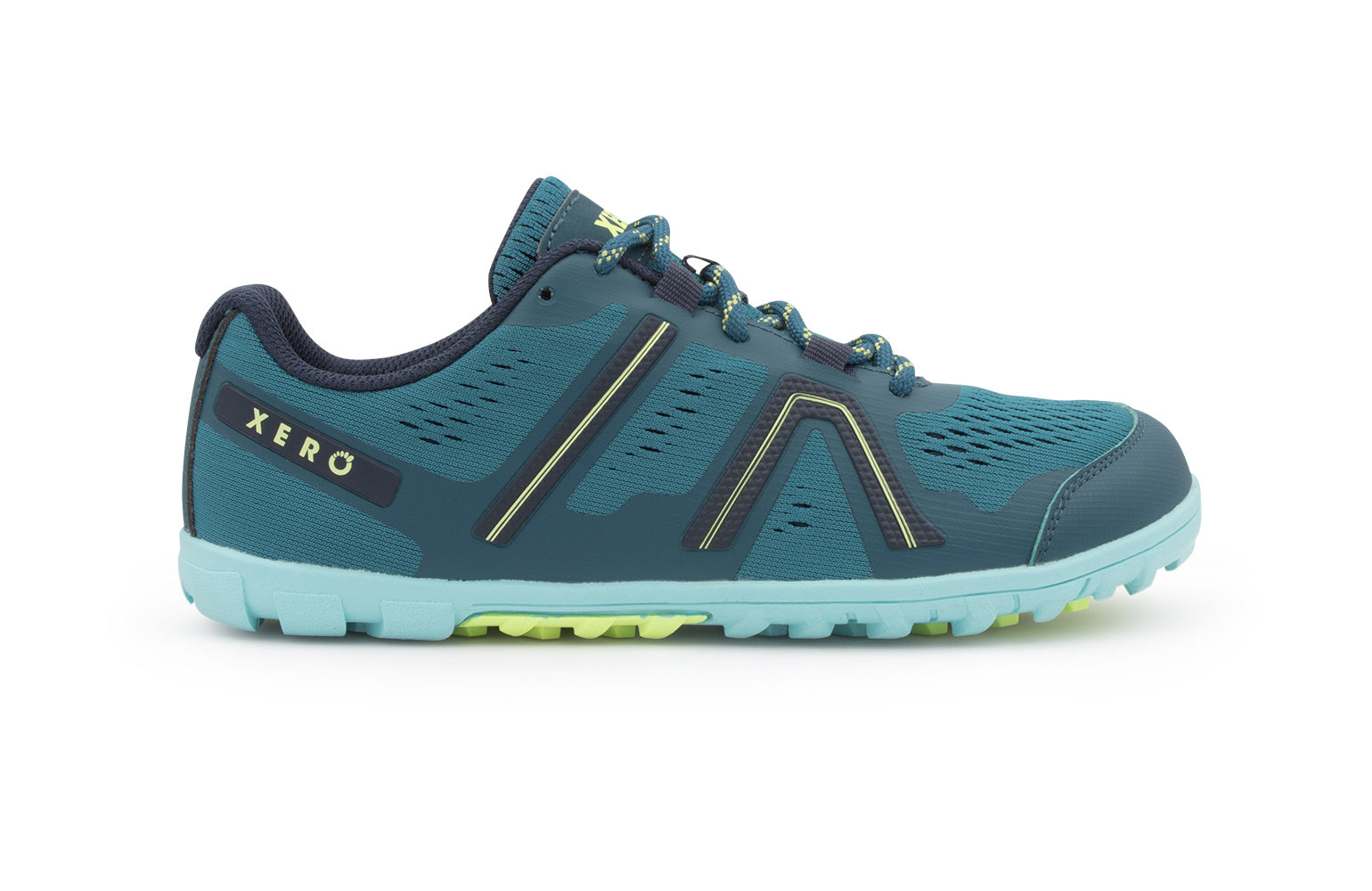 Xero Shoes Mesa Trail barfods trailsko til kvinder i farven lagoon, yderside